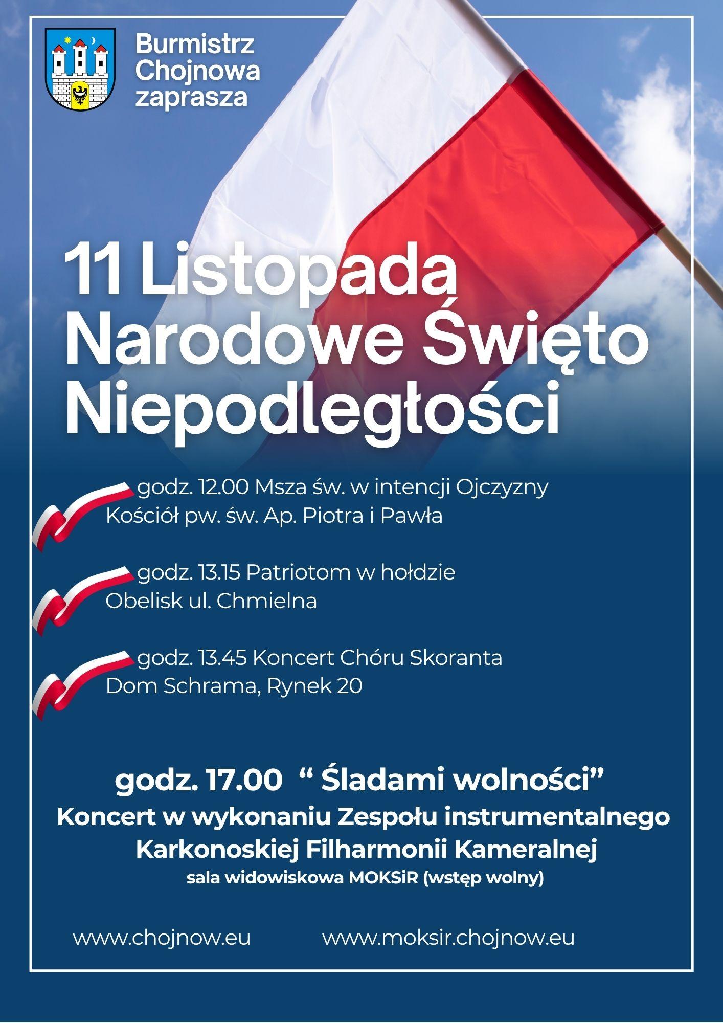 niebieskie tło, flaga Polski